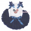 American's Birthday White Baby Pettitop Navy Blue Ruffles & Bows & American Striped Stars Minnie Print & Navy Blue Newborn Pettiskirt NN283